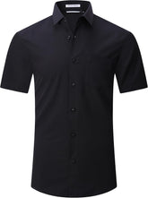 Alex Vando Mens Dress Shirts 4-Way Stretch Wrinkle Free Regular Fit Short Sleeve Men Button Down Shirt